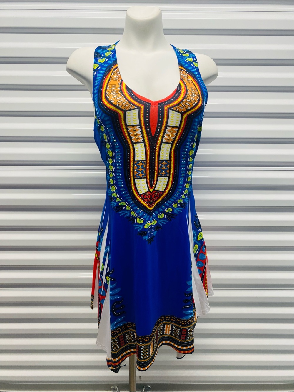 India Boutique Blue Tribal-Print Racerback Sundress with Orange Accents